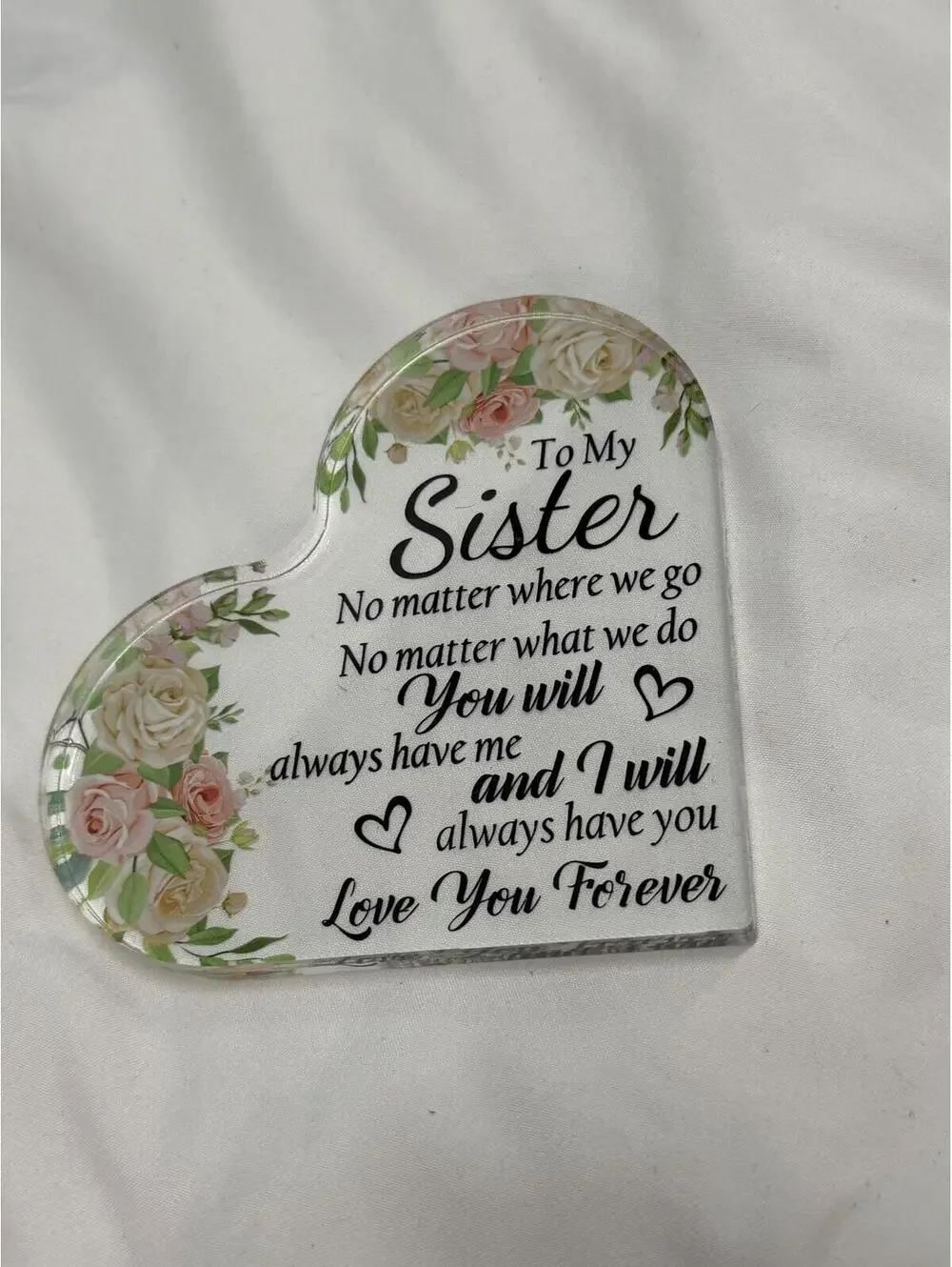 #7 Heart-Shaped Acrylic Plaque with Sister Love Quote